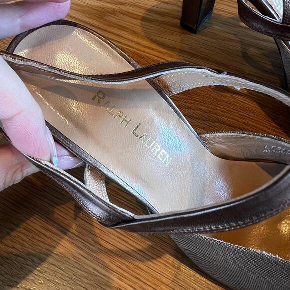 RALPH LAUREN Womens 8.5 Taupe Metallic Slingback Block Heel Vintage - Picture 4 of 8